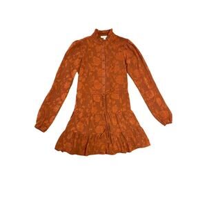 Francesca’s Orange Floral Burnout Velvet Long Sleeve Button Up Dress Small Boho